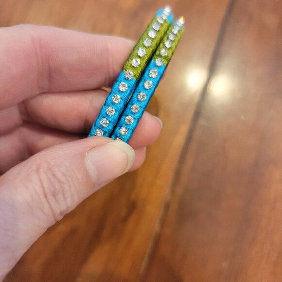 Rich India Turquoise Blue/Green Satin Crystal Fabric Wrapped Brass Bangle - Picture 5 of 7